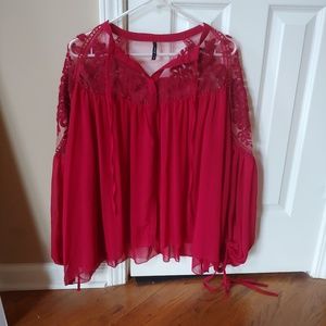 Red San Joy flowy sheer top size medium
